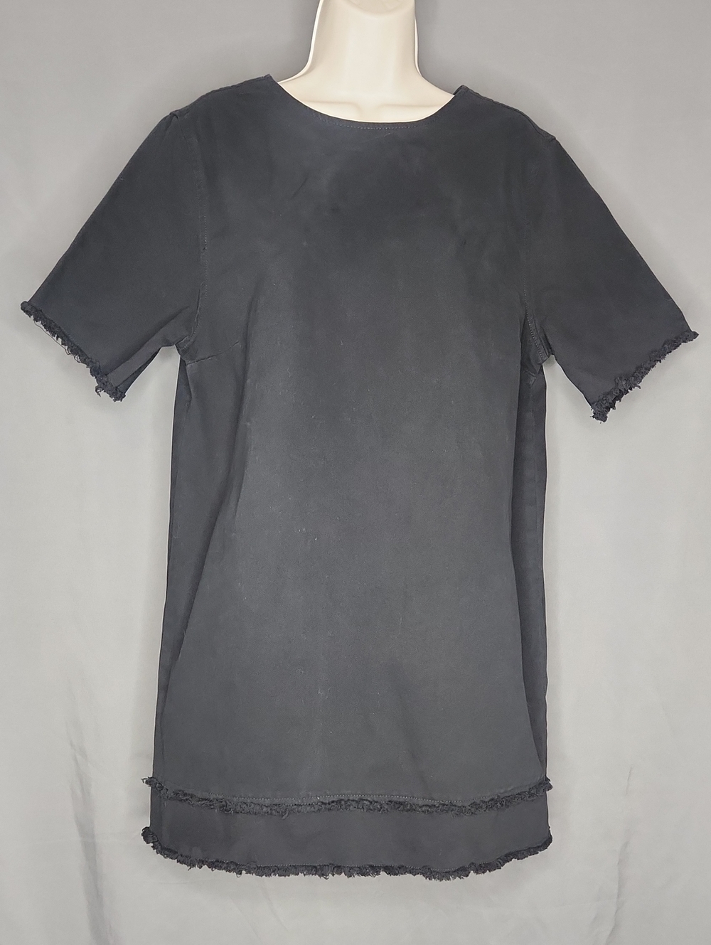 Forever 21 Short Sleeve Raw Hem  Criss-Cross Back Mini Dress - Black Denim Large